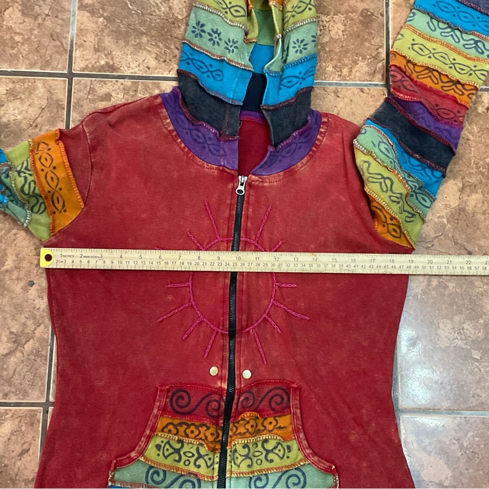 Women’s Red Hooded Zip Jacket with Rainbow Trim - Picture 5 of 7